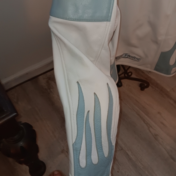 Womens Leather Jacket Fitted First Racing Vintage Powder Blue Y2K Size XXL - Picture 7 of 7